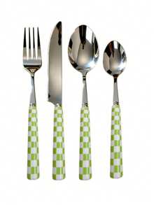 4/24pcs Unique Checkered Pattern Stainless Steel Tableware Set, Beautiful And Elegant Porcelain, Multiple Colors, Including Ceramic Handle Silverware, Creative Kitchen, Including Forks, Table Knife, Spoons, Dessert Spoon, Suitable For Daily Dining - Multicolor - View 21