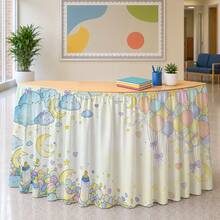 1pc Table Skirt Tablecloth Printed Polyester Whimsical Dreamy Pastel Sky Balloon Cloud Moon Star Heart Gentle Soft Peaceful Baby Room Dining Room Kitchen Cafe Event Decoration Table Cover - A - View 3