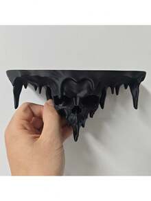 Melting Skull Floating Shelf, Wall Rack, 3D Printed Wall Hanging, Black Cool Style, Unique Design, Sturdy And Durable, Suitable For Home Wall Decoration, Applicable For Placing Various Items - A - View 1