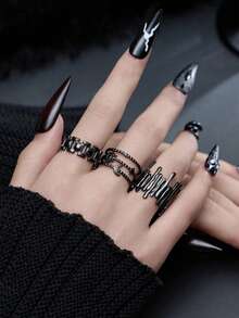 3pcs Stainless Steel Black, Gothic Style, Halloween Exaggerated Fashion, Suitable For Women's Daily Decoration Or Gift - Black - View 1