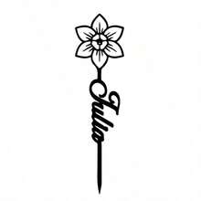 1pc Customized Floral Memorial Stake, Metal Tombstone, Rose Cemetery Plaque, Birth Flower, Memorial Garden Stake - Black - View 39