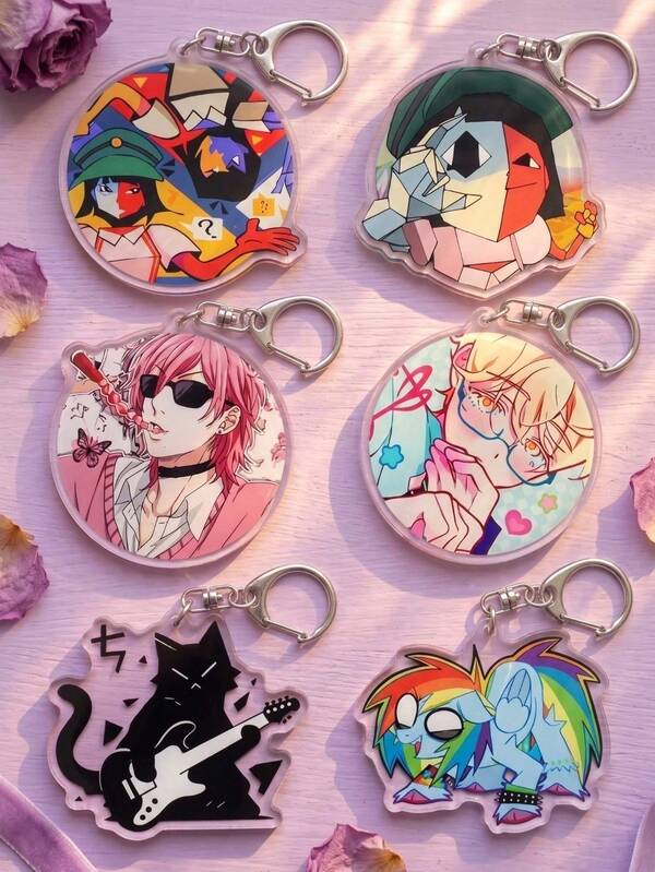 1pc/6pcs Yarichin Club Funny Ayato Yuri Acrylic Keychain, Kawaii Style Durable Acrylic Asymmetrical & Cat Head Shaped With Fashion Glasses, Banana And Headphone Details, Suitable For Back To School, Anime Fan Gift, Birthday, Christmas, New Year, Valentine's Day, Anniversary, Party Favor And Daily Outfit Accessory