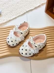 Baby Girl Polka Dot Mary Jane Shoes Sweet Lace Soft Sole Hook And Loop Walking Shoes - Beige - View 6