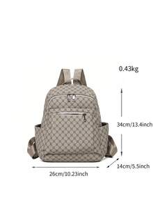 1pc Letter Print Women Backpack, Large Capacity Casual Daypack, Multi‑Pocket Design Travel School Backpack - Khaki - View 3