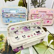 SANRIO 1pc Hello Kitty Authentic Melody & Cinnamoroll Large Capacity Cartoon Bento Box Set, Includes DIY Stickers, Cute Kuromi Microwave- Lunch Box, Adorable Meal Prep Container - Multicolor - View 6