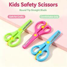 1pc Kids Craft Scissors, Straight Edge Blades With Protective Cover, Anti‑Pinch Hand Small Shears, Colorful Paper Cutting Scissors For Kindergarten Primary School DIY Art Stationery - Multiple Colors and Random Styles - View 4