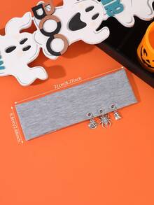 1pc Halloween Metal Pendant Elastic Headband, Spider Pumpkin Ghost Charm Wide Headband, Holiday Party Cosplay Costume Headpiece - Multicolor - View 2