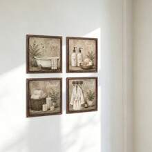 4pcs/Set Bathroom Wall Decor, Wooden Picture Frame, Bath Towel Plant Bath Towel Pattern Design, For Bathroom Decor, Toilet Decor, Home Decor, Country Farmhouse Decor, Desktop Decor, Home Gifts - Bathroom - View 10