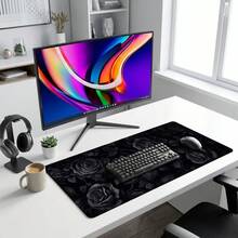 Black Rose Pattern Mouse Pad, Artistic Design Style, Large Desk Mat, Natural Non-Slip Rubber Base, Suitable For Work, Gaming, Office, Home, Women Friends, Back To School Gift, Gaming Mouse Pad, Desktop Accessories, Office Supplies, Desktop Decoration - A - View 8