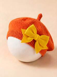 1pc Baby Bow Beret | Painter Hat Cute Baby Hat Suitable For Travel And Outing Lightweight Polyester Knit Fabric Mixed Color All-Season Wear - Multicolor - View 10