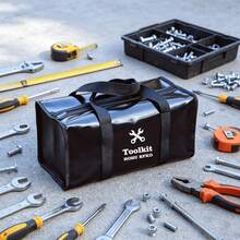 Portable Handheld Zipper Large Capacity Tool Bag, Hardware Storage Organizer, Handheld Tool Case, Zipper Tool Bag, Suitable For Home TV Furniture Repair, Screwdriver Pliers Nuts Bolts Storage - Black - View 9