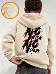 Teen Boy Fun Graphic Print Pullover Sweatshirt, Warm & Comfortable Thermal Lined Pullover Sweatshirt For Autumn/Winter - Apricot - View 2