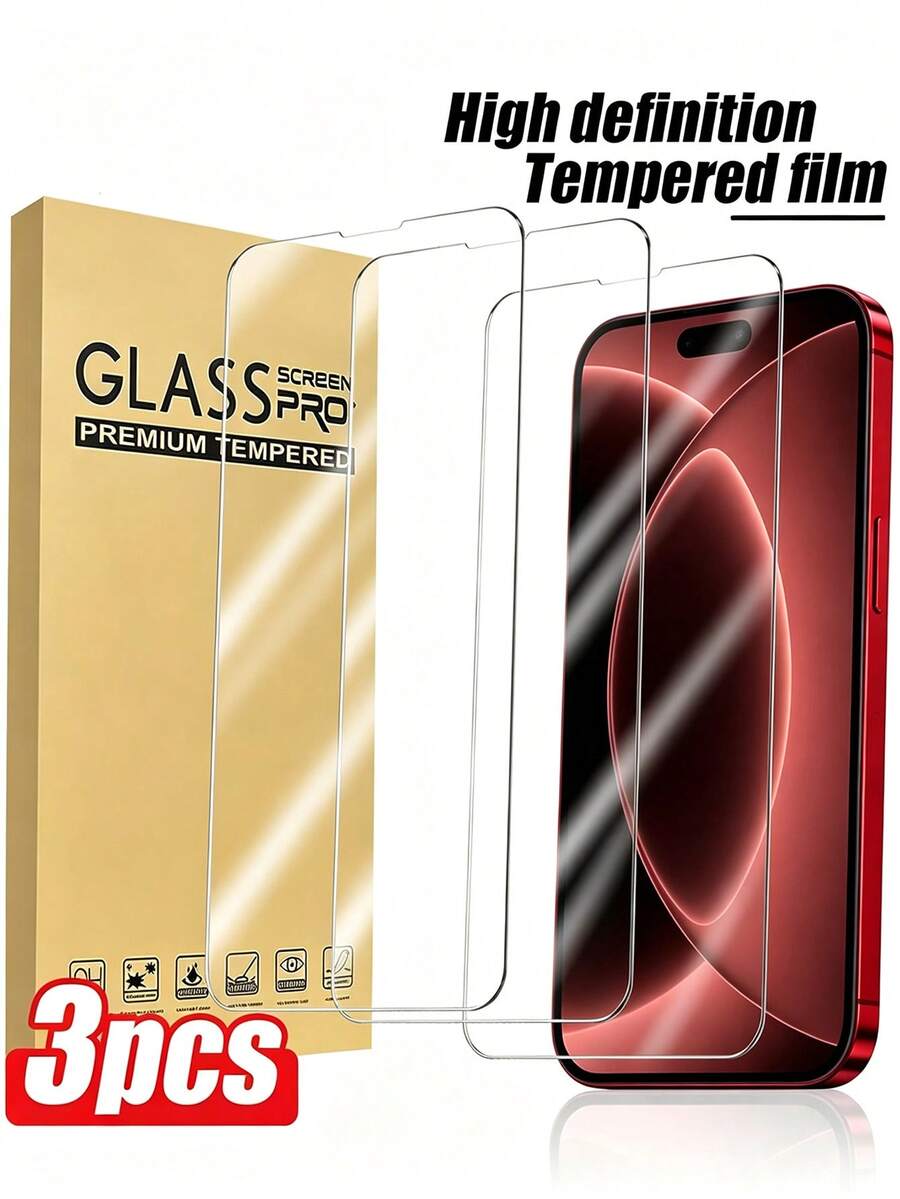 3 Packs HD Tempered Glass Screen Protector, 9H Hardness Anti-Scratch Anti-Drop, Easy Installation, Snug Fit, Case-Friendly, Compatible With IPhone 18 Pro Max / 18 Pro / 17 Pro Max / 17 / 16 Pro Max / 16 / 15 Pro Max / 15 / 14 Pro Max / 14 / 13 / 12 / 11 - Clear - View 1
