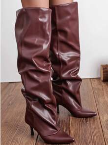 wellspring Women's Fashionable Pointed-Toe Over-The-Knee Boots With A Pleated Design, Exuding Charm And Sexiness,Suitable For Parties, Weddings,Formal Occasions. - 232 Burgundy - View 2