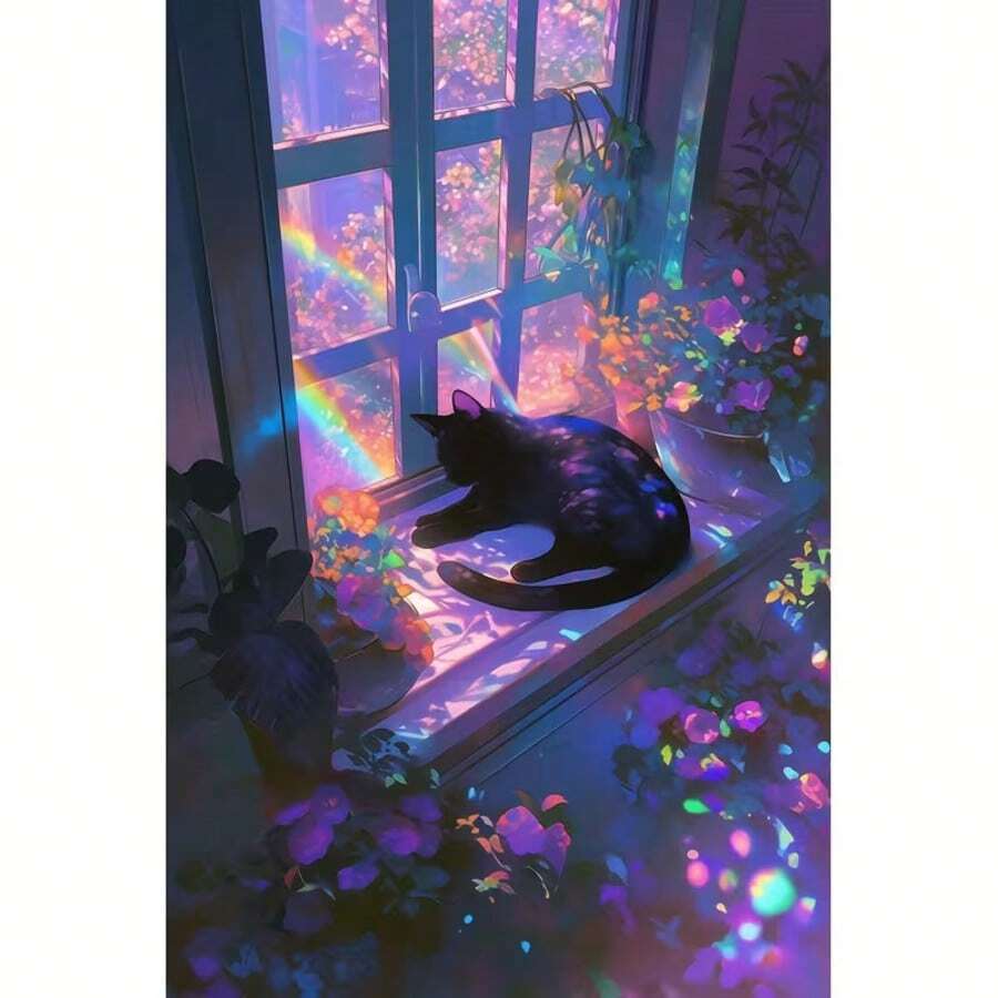 1PC DIY 5D Diamond Painting Kit Cat Pattern - Round Full Diamond Art Mosaic Craft, Home Wall Decor, Unframed - No Frame - View 1