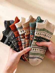 1/5 Pairs Men's Vintage Short Socks, Casual Breathable Sweat-Absorbing Invisible Socks, Couple Socks, Unisex, Suitable For Daily Wear, Sports, Back To School Season - Multicolor - View 3