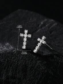 1 Pair Unisex Copper Inlaid Diamond Cross Earrings, Multi-Style Hollow Religious Cross Hypoallergenic Earrings, Punk Street Style Layered Earrings Suitable For Party And Daily Wear - Multicolor - View 10