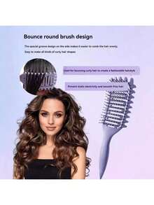1pc Portable Curling Hair Brush - Nylon Bristles, Suitable For All Hair Types, Easily Detangles And Adds Volume - Multicolor - View 4