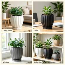 3D Printed Planter With Tray - Compact Vertical Textured Pot For Small Indoor Plants, Modern Minimalist Succulent Container With Drainage Holes, Suitable For Living Room, Bedroom, Office Desk, Windowsill, Ideal Gift For Plant Lovers - Flower Pot - View 5