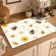 1件裝蜜蜂與花卉圖案廚房吸水瀝水墊，現代奢華風，適用於廚房檯面、咖啡機、餐桌及居家日常裝飾 - 彩色 - 查看 3