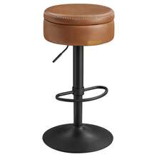VASAGLE 360° Swivel Bar Stool, Adjustable Height With Storage, Faux Leather With Stitching, For Kitchen, Toasted And Black - Brown - View 8