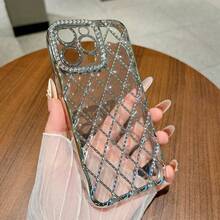1pc Phone Case Rhombus Rhinestone Electroplated Silver Laser Engraved Transparent TPU Compatible With IPhone Protective Shell - Multicolor - View 35