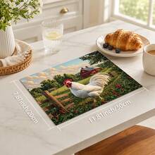 1pc Rooster And Farm Pattern Kitchen Absorbent Drying Mat, Country Pastoral Style, Suitable For Kitchen Countertop, Coffee Machine, Dining Table And Daily Home Decor - Multicolor - View 14