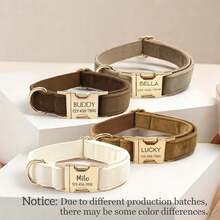 1pc Customized Velvet Dog Collar With Engraved Name, Phone Number And ID Tag, Soft And Adjustable, Suitable For Small, Medium And Large Dogs, Comes With Matching Leash, Personalized Dog Collar, Personalized Pet Accessories, Quiet Luxury Style - Light Coffee - View 4