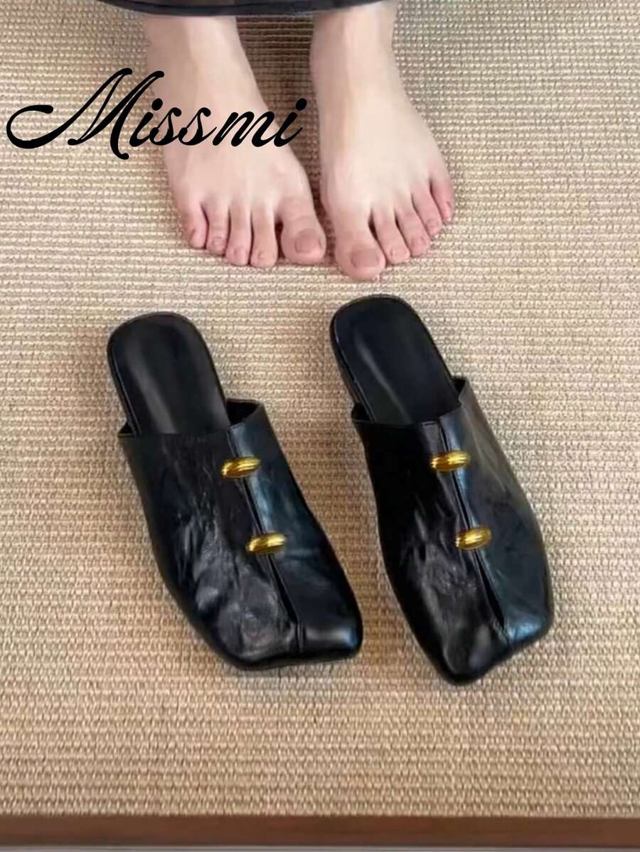 French Square Toe Chunky Heel Pumps Women 2024 New Spring Autumn Versatile Low Vamp Mid Heel Vintage Red Mary Jane Shoes - Black - View 1