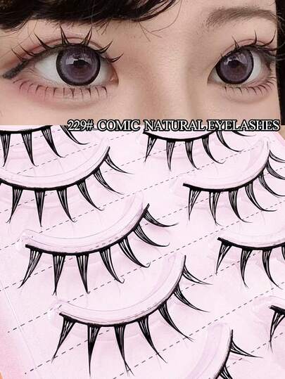 Manga Style Full Strip False Eyelashes, Dynamic Pointed Tail Design, Realistic Black Lashes, Natural Anime Makeup Effect, Multi-Pair Box Set, Use With Glue, Suitable For Daily And Cosplay Makeup Accessories