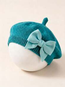 1pc Baby Bow Beret | Painter Hat Cute Baby Hat Suitable For Travel And Outing Lightweight Polyester Knit Fabric Mixed Color All-Season Wear - Multicolor - View 12