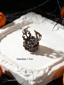 1pc Halloween Festival Jewelry Accessory Gothic Black Rose Statement Ring Vintage Floral Design Cosplay Looks - Black - View 5