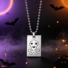 Halloween Skull Crossbones Dog Tag Necklace For Men, Stainless Steel Punk Gothic Skeleton Pendant Ball Chain Necklace Halloween Jewelry Gift For Boys - Necklace - View 6