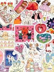 50Pcs PP Sweet Fairy Tale Stickers, Soft Vintage Dreamy Fairy Tale Cartoon Figures, For Decorating Scrapbooks, Helmets, Pencil Cases, Phone Cases - Multicolor - View 9