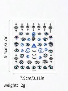 1片 5D惡魔眼 3D自黏式高品質美甲貼紙 - 黑色 - 查看 5