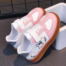 Girls' Cute Rabbit Embroidered Soft Sole Non-Slip Hook And Loop Casual Sneakers, Versatile Daily School Shoes - Pink - View 6
