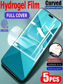 LissKas 5Pcs 3D Curved HD Hydrogel Film Full Coverage Explosion Proof Anti Scratch Phone Screen Protector Compatible With Samsung Galaxy/Compatible With Huawei/Honor/ Reno/Compatible With OnePlus/Compatible With Xiaomi/ Note 15 14 13 Pro+ 4G 5G Protective Film Soft Film Non Glass - Clear - View 103