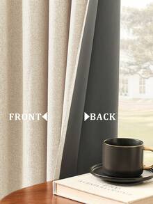 1PC And 2pcs Multiple Sizes Available/Faux Linen Curtains 100% Blackout Curtains/Bedroom Blackout Curtains/Living Room Blackout Curtains/Home Theater Dining Backdrop Blackout Curtains/Rod Pocket Top Curtains/Back Tab Curtains/ Soundproof Curtain Panels/Outdoor Suitable/Natural Beige Curtains - Beige - View 5
