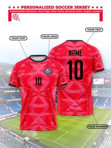 2026-27 Season Personalized Custom League Football Team Jersey, Customizable Logo, Number, Team Name And Player Name T-Shirt - Red - View 1