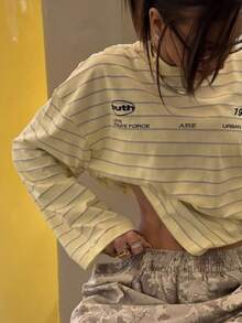 Top a rayas de moda Y2K para Halloween, Halloween, atuendo de otoño para mujeres, atuendo de otoño para mujeres, ropa de otoño para mujeres, ropa de otoño para mujeres, tops para mujeres, tops para mujeres - Albaricoque - Ver 3