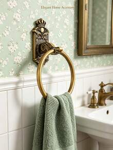 Vintage Carved Brass Towel Ring Wall-Mounted Decorative Hand Towel Rack Rustic Antique Style Bathroom Hardware Suitable For Bathroom Kitchen Indoor Wall Home Decor - Towel Ring - View 7