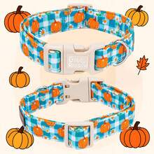 Kalung Anjing Bobo Rainbow Fall Blue Checkered Pumpkin dengan Pita, Cocok untuk Anjing Kecil, Hadiah Pesta, Kalung Hewan Peliharaan yang Dapat Diatur untuk Mencegah Sesak Napas, Gesper Plastik Lepas Cepat - Biru - View 5