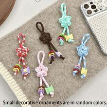 2pcs Mixed Color Handmade Braided Rope Keychains, Candy Resin Decor Bag Charms, Cute Braided Rope Pendants, Suitable For Backpack And Key Decoration - Multicolor - View 2
