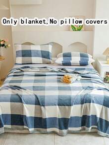 1pc Minimalist Plaid Pattern Blanket, Warm Thick Soft Comfortable Blanket, Plaid Print Pattern, For Home Decor, Suitable For Bed, Sofa, Office, Room Decor, Dorm, Machine Washable, Back To School Dorm Decor College Decor - Blue - View 4