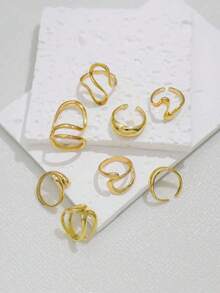 8pcs Punk Style Ring Set, Unique Fashion Heart Butterfly Crown Stackable Rings, Jewelry Accessories Gift - Gold - View 7
