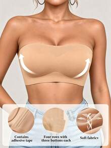 3pcs/Set Women's Strapless Bra, Comfortable & Breathable Strapless Design, Non-Slip Invisible Bra, Elegant For Wedding, Party And Special Occasions - Multicolor - View 3