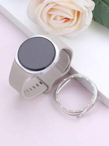 手錶錶帶 + 手錶錶殼套組，相容於 Galaxy Watch9/8 40mm 和 44mm。柔軟舒適休閒運動矽膠錶帶，抗震耐刮亮面水鑽錶殼。易於佩戴，觸控靈敏，適合女性智慧手錶錶帶與錶殼。 - 星光錶帶配鑲鑽錶殼 - 查看 2