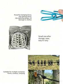 Portable Retractable Clothesline With 12 Strong Clips, Lightweight Foldable Travel Laundry Rope, Space-Saving Adjustable Cord For Indoor/Outdoor Drying, Camping, Apartment, Dorm, Balcony - View 2