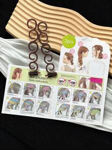 2PCS/Set Braid Styling Tool, Lazy Hair Braiding And Twist Plait Maker For Hair Styling, Hair Braid Accessory Tool, For Daily Hair Styling And Travel Use - Brown - View 3