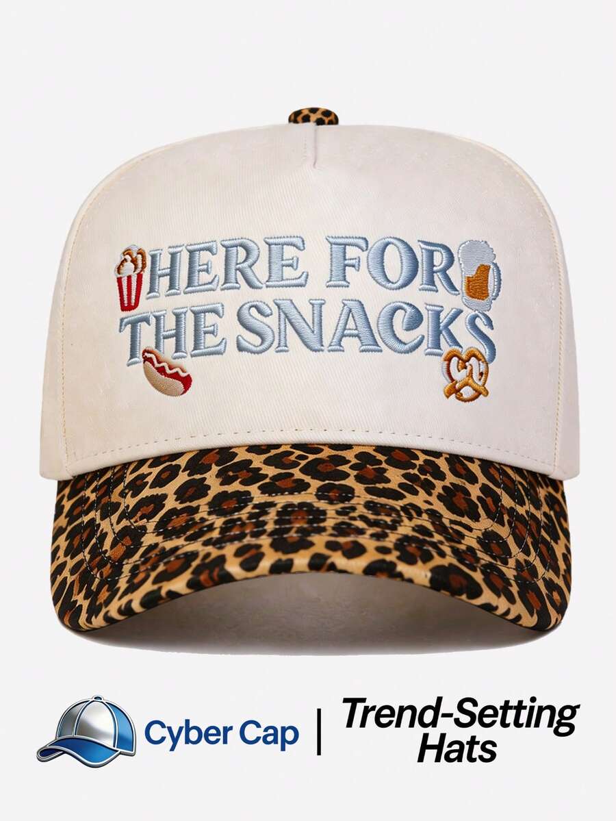 1pc Women's "HERE FOR THE SNACKS" Trucker Hat Adjustable Design Stylish Embroidered Five-Panel Cap Perfect For Casual Wear, Parties Travel